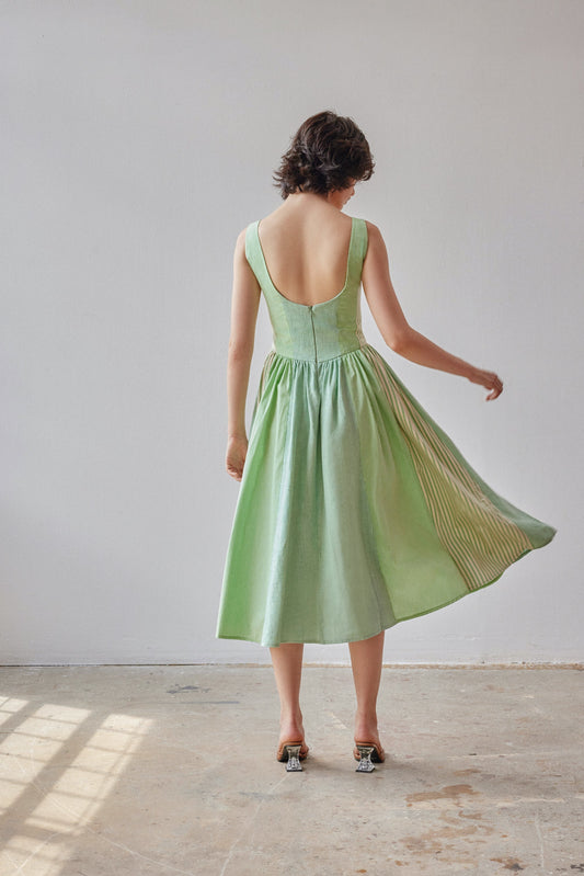 Violet Dress - Green Patchwork