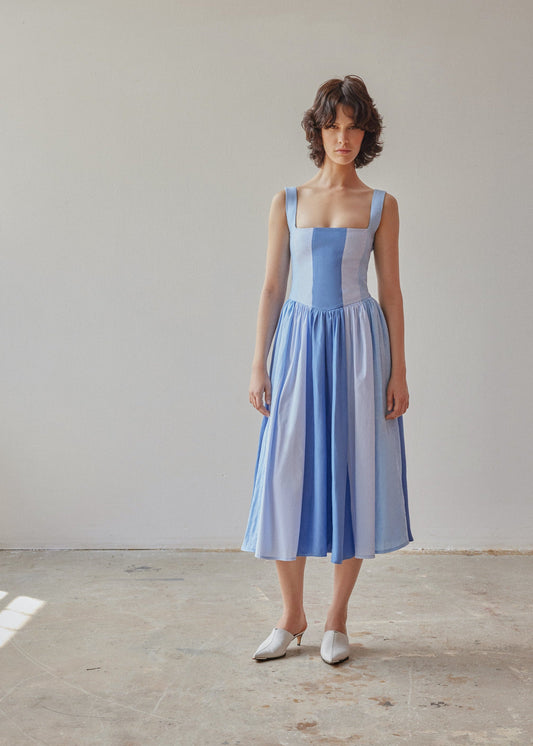 Violet Dress - Blue Patchwork