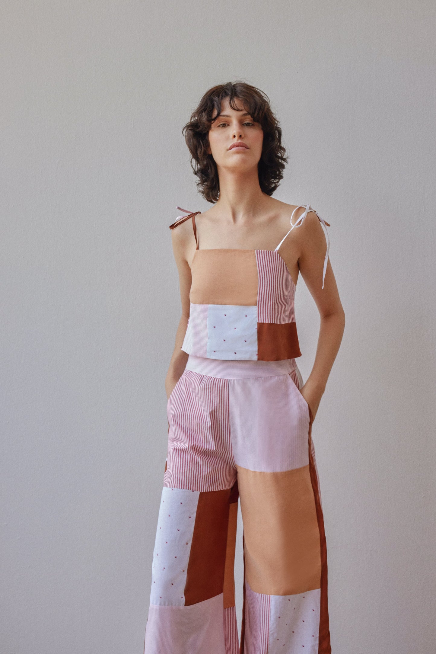 Darcy Trousers - Pink & Beige Patchwork