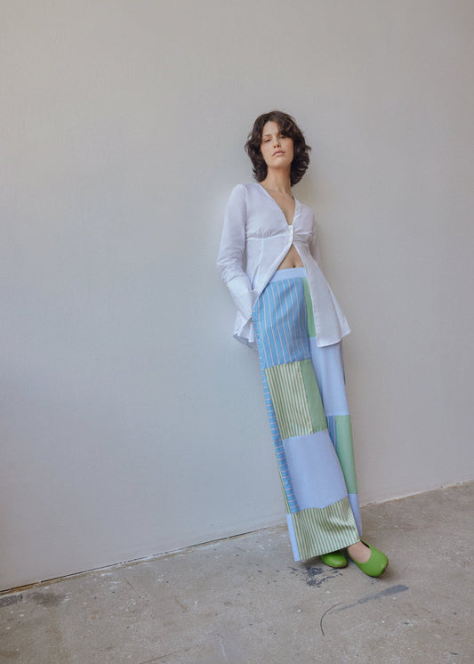 Darcy Trousers - Blue Patchwork
