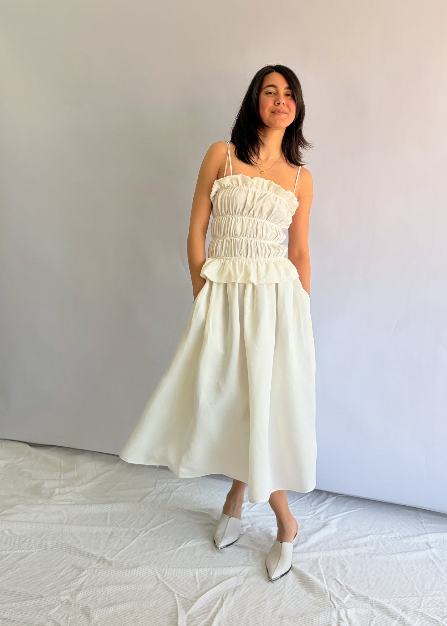 Crinkle Dress - White