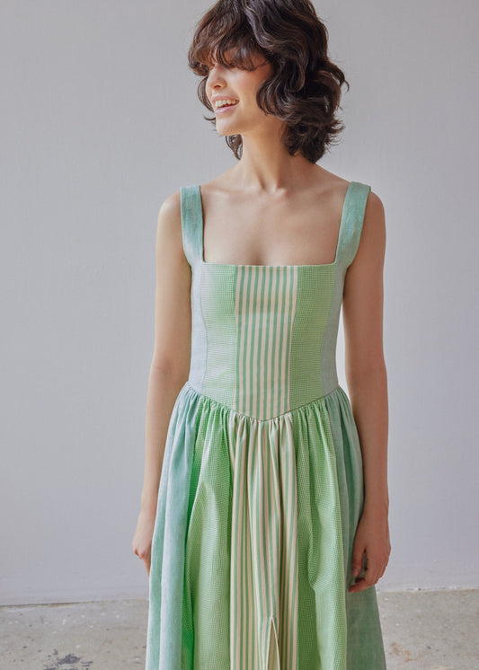 Violet Dress - Green Patchwork