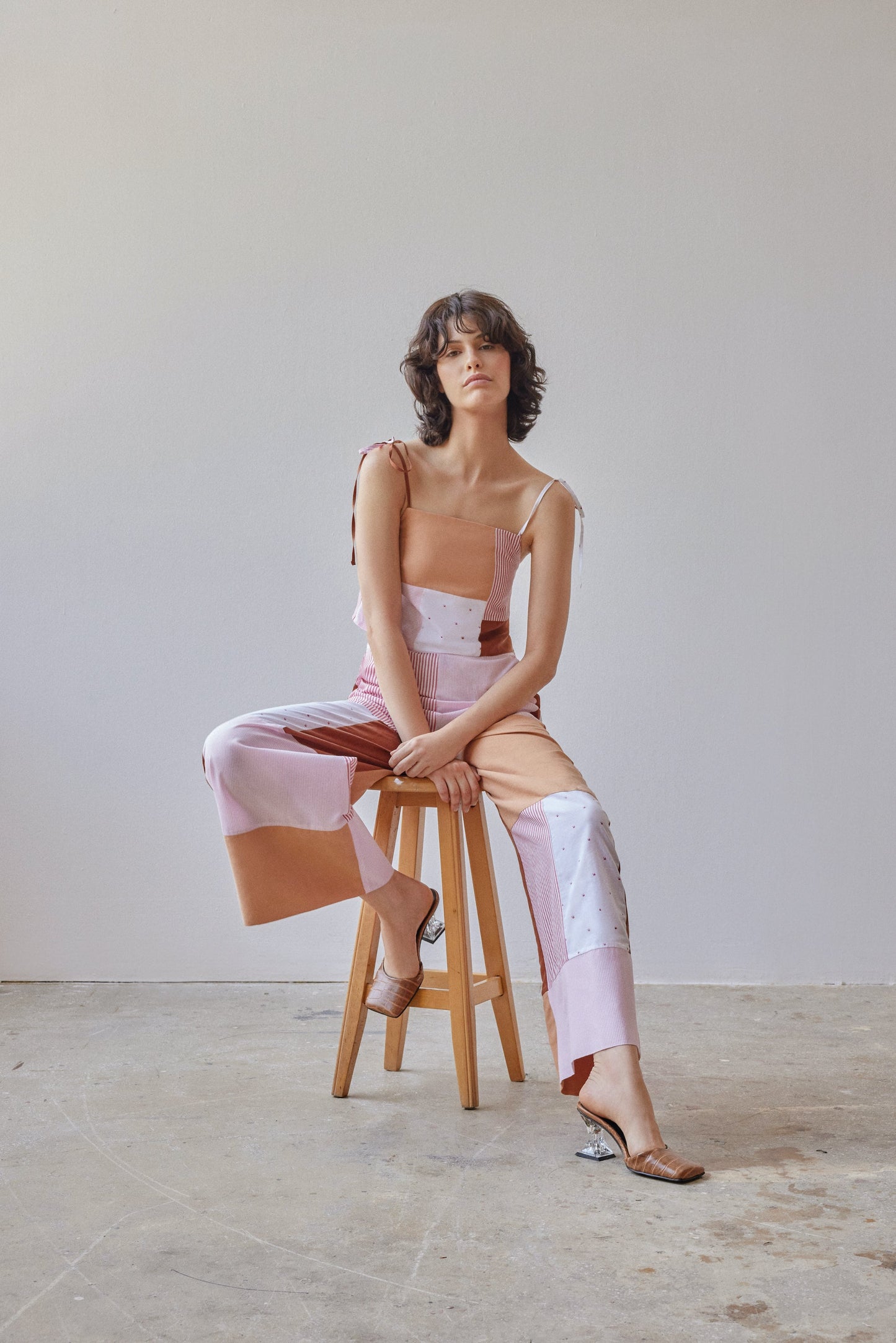 Darcy Trousers - Pink & Beige Patchwork